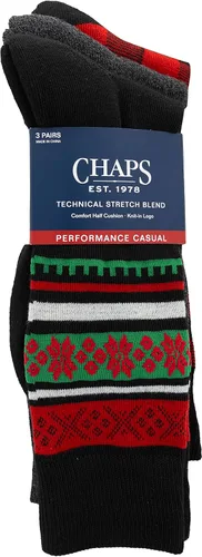 Vista 3 de Chaps Men's Casual Fashion Cushioned Crew Socks-3 Pair Pack-Classic Designs with Stretch Blend