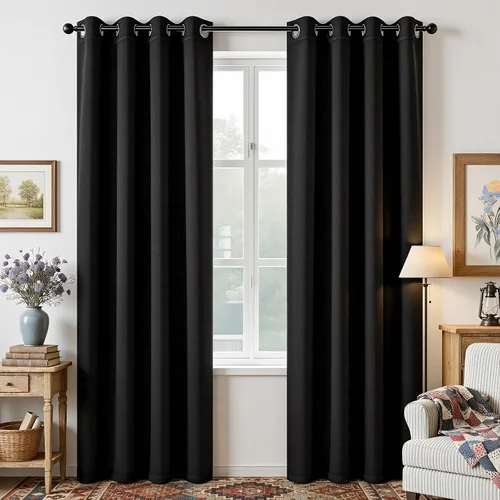 Vista 29 de Joydeco - Juego de 2 paneles de cortinas opacas de 63 pulgadas, 2 cortinas largas con aislamiento térmico burg, cortinas de oscurecimiento