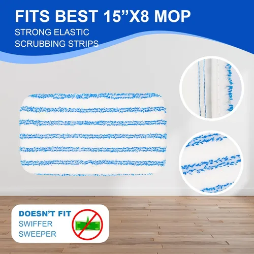 Vista 8 de Paquete de 2 almohadillas de microfibra reutilizables, compatibles con trapeador plano Oceda de 15 x 8 pulgadas, uso húmedo y seco, limpieza