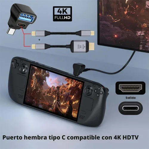 Vista 3 de 10Gbps USB3.0 tipo C macho a OTG dual tipo-A y tipo-C hembra divisor de alimentación y datos con ángulo compatible con Steam Deck portátil