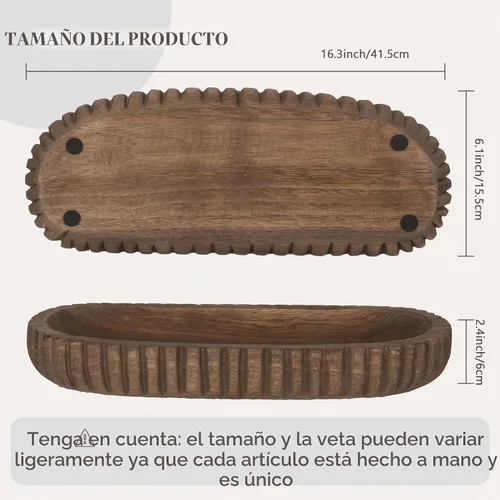 Vista 2 de Oakrain - Cuenco decorativo de madera para decoración del hogar, cuenco de masa rústico de 16 pulgadas