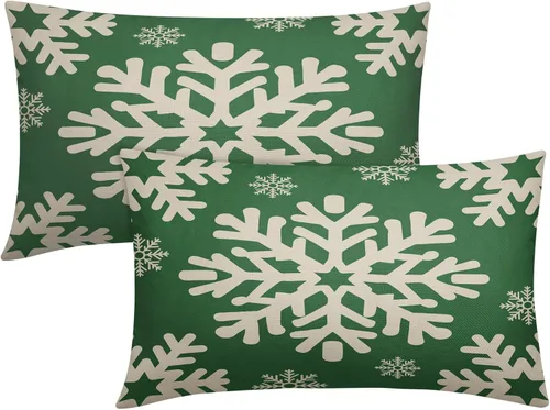 Vista 14 de Fundas de almohada decorativas de Navidad negras 40x40 cm con copos de nieve blancos de Navidad, juego de 2, temática rústica de invierno