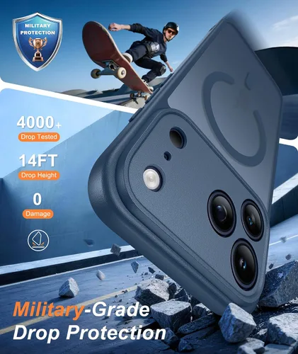 Vista 111 de FNTCASE Funda para iPhone 17 Pro: Fundas delgadas translúcidas de color azul claro compatibles con MagSafe, protección completa de la cámara