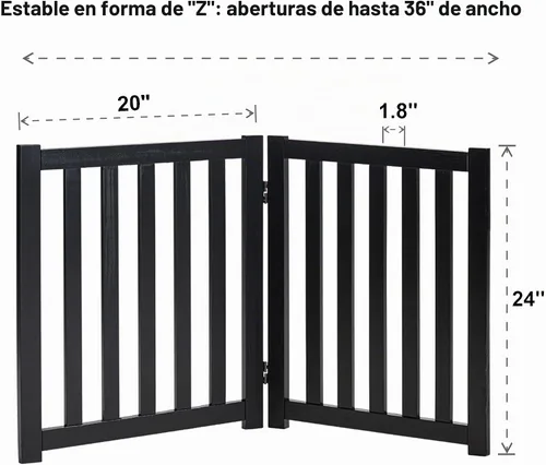 Vista 3 de LZRS Puerta de madera independiente para perros, 40 pulgadas de ancho x 24 pulgadas de alto, valla de seguridad plegable de madera maciza para Negro