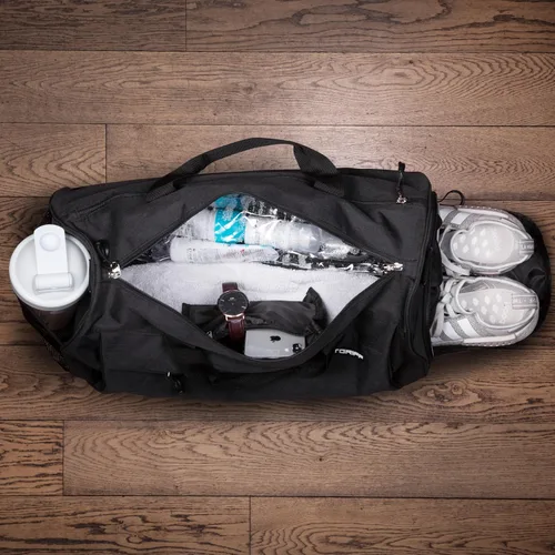 Vista 4 de Fitgriff Bolsa de gimnasio para hombres y mujeres con compartimento para zapatos y artículos húmedos, bolsa de lona para viajes, deportes, fitness
