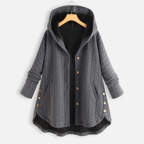 Vista 2 de Abrigo de invierno para mujer, abrigo de forro polar suave y cálido, con botones, con capucha, mullido, cortavientos, abrigo
