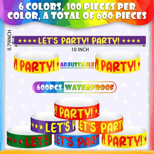Vista 2 de Teling Paquete de 600 pulseras de papel para eventos, bandas de brazo para fiestas, bandas de mano ligeras de colores neón para eventos y fiestas