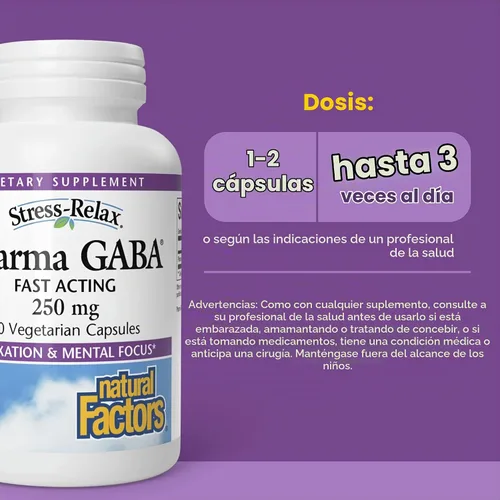 Vista 3 de Natural Factors Pharma GABA, Calma, Relajación y Enfoque*, 60 Cápsulas