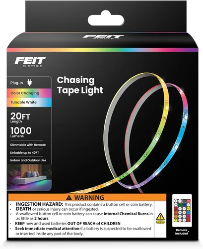 Vista 11 de Feit Electric Tira de luz LED para interiores de 5 pies, regulable, 0.1 pulgadas de ancho, persecución multicolor, alimentada por USB, patrones