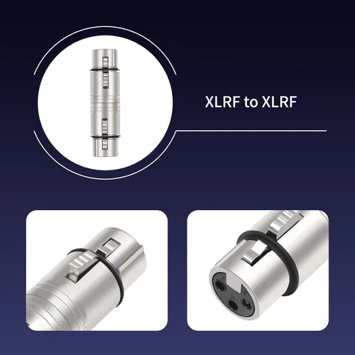 Vista 4 de Adaptador de audio XLR hembra a hembra, conector de acoplamiento de bloqueo seguro, transmisión de señal sin pérdida de 3 pines, extensor de cable