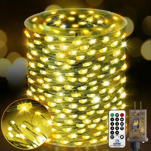 Vista 13 de KNONEW Guirnalda de luces de Navidad para exteriores de 100 pies, 300 luces LED para exteriores, impermeable, 8 modos, decoración para bodas Blanco