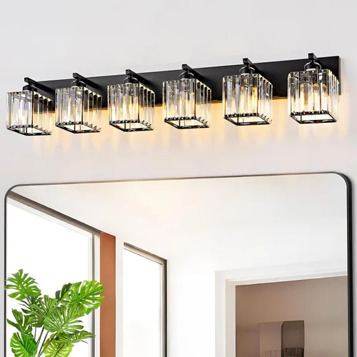Vista 12 de Moderna lámpara de tocador de baño de 3 luces de cristal cromado moderno sobre espejo cromado iluminación de tocador de cristal aplique de pared