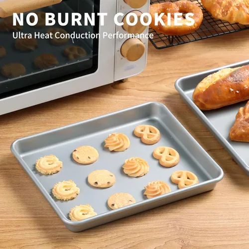 Vista 7 de PACK DE 2 fuentes para horno tostador de Shinsin, bandejas antiadherentes de 9X11, juego de bandejas para galletas 57% más gruesas, aptas