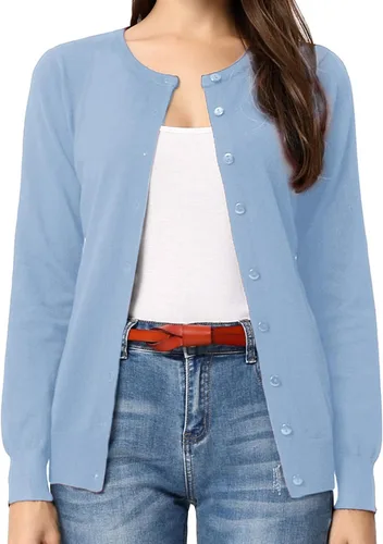 Vista 26 de GRACE KARIN Suéter de punto ligero con botones para mujer Azul (Acid Blue)
