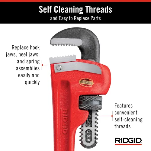 Vista 6 de RIDGID 31010 - Llave de tubería recta modelo 10 resistente, llave de fontanería de 10 pulgadas, color rojo, negro, 9.843 in (10 pulgadas)