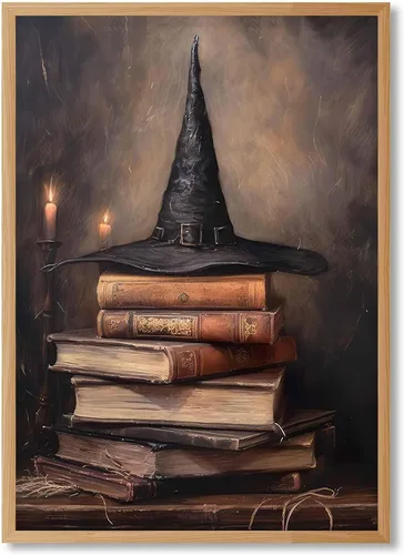 Vista 8 de Arte de pared vintage de Halloween embrujado de granja, parche de calabaza rústica con bonitos fantasmas, póster impreso en lienzo espeluznante