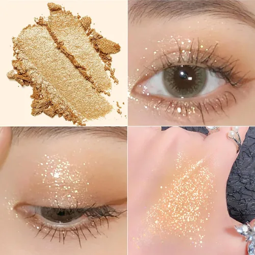 Vista 4 de Paleta de sombras de ojos, altamente pigmentada, con purpurina coreana, paleta de sombras de ojos mate a brillante con 3 pinceles de sombra de ojos
