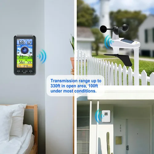 Vista 4 de Urageuxy Estación meteorológica inalámbrica para interiores y exteriores con sensor remoto, estación meteorológica para el hogar