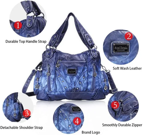 Vista 4 de Angel Barcelo Bolsos de mano de moda espaciosos para mujer, bolsos de hombro para mujer, bolso de cuero lavado