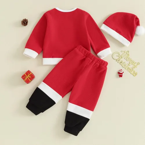 Vista 3 de Amnnchya Traje de Navidad para bebés, niños y niñas, disfraz de Papá Noel, para recién nacidos, chaqueta de felpa de lujo, conjunto de pantalones