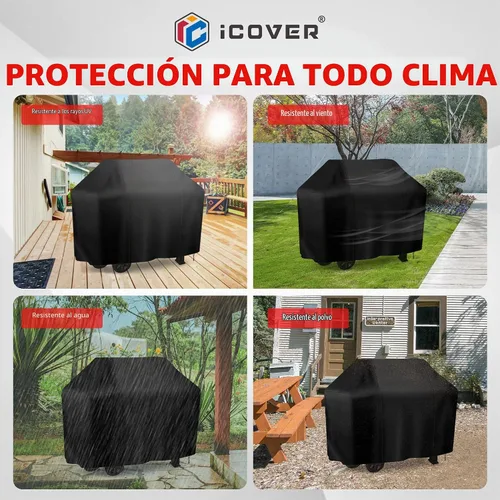 Vista 7 de iCOVER - Cubierta para parrilla de 140 cm, cubierta de barbacoa para parrillas al aire libre, cubierta de parrilla a gas resistente a los rayos UV