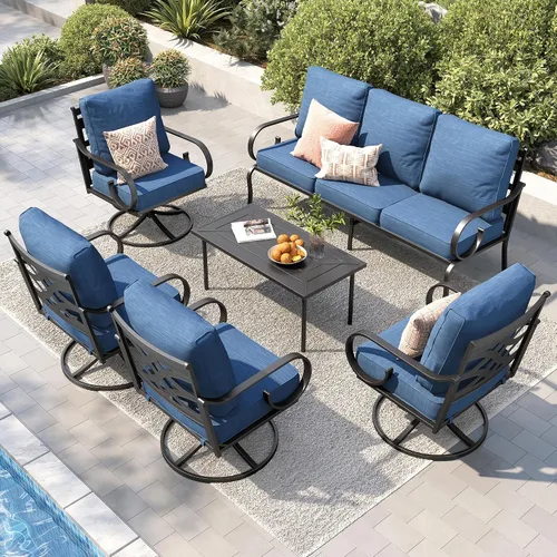 Vista 18 de PHI VILLA Patio Furniture Set with 4 Rocking Chairs & Fire Pit, Beige