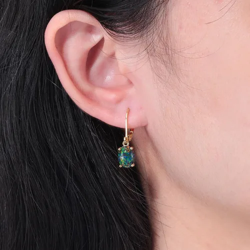 Vista 2 de CiNily Aretes colgantes de ópalo de corte ovalado para mujer, chapados en oro de 14 quilates, ópalo de fuego, chapado en rodio, aretes de gota