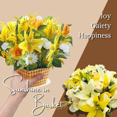 Vista 2 de Tarjeta grande de papel para cesta de flores, tarjetas desplegables, 9 pulgadas con tarjeta de notas y sobre - Sunshine in Basket