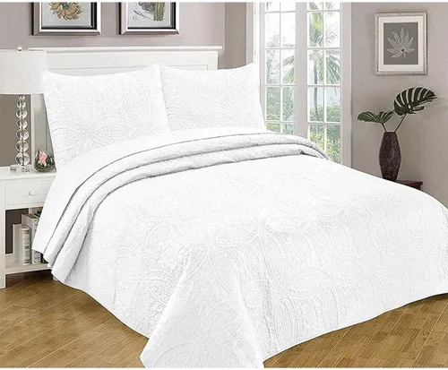 Vista 8 de Legacy Decor Colcha reversible de 3 piezas, diseño de retazos azules y blancos, microfibra ultra suave, tamaño matrimonial de 86 pulgadas de ancho x