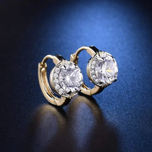 Vista 3 de GULICX Joyería de moda Oro Tono Oval Cristal Blanco Encantador Real Pendientes De Aro, Cristal, Circonia cúbica