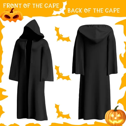 Vista 2 de 82.4 F Túnica de Halloween con capucha, disfraz de Halloween, cosplay, capa de Halloween para adultos, niños, hombres y mujeres