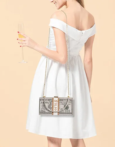 Vista 4 de Covelin Bolso de mano Dollar para mujer, bolso de noche con diamantes de imitación