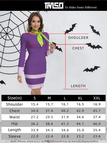 Vista 7 de TMSD Minivestido de disfraz de Halloween de manga larga para mujer con bufanda