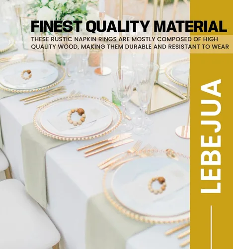 Vista 7 de Juego de 6 servilleteros de madera con cuentas de madera Servilleteros de madera rústica para decoración de mesa, hecho a mano, servilleta LEBEJUA