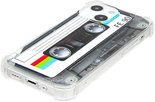 Vista 4 de FAteamll Funda para iPhone 13 Mini, acabado mate, resistente, suave, con esquinas reforzadas, TPU suave, parachoques retro, funda de cinta de casete