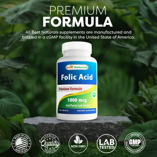 Vista 5 de Best Naturals Ácido fólico 1000 mcg (vitamina B9), 240 tabletas (1000 mcg (paquete de 3))