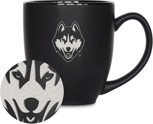 Vista 286 de Rico Industries - Taza de cerámica mate negra con grabado láser estándar de 15oz para NCAA (escuelas T & U) - Para bebidas calientes o frías