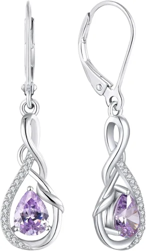 Vista 7 de Starchenie Infinity Dangle Drop Earrings for Women 925 Sterling Silver Leverback Earrings Birthstone Jewelry 01-ene-naranja rojo