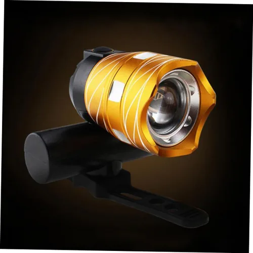 Vista 6 de Mountain Bike Headlight with Adjustable Mounts Wide Beam Battery-Powered LED Flashlight for Night Riding and Safety Compact Gold Bicycle Light for