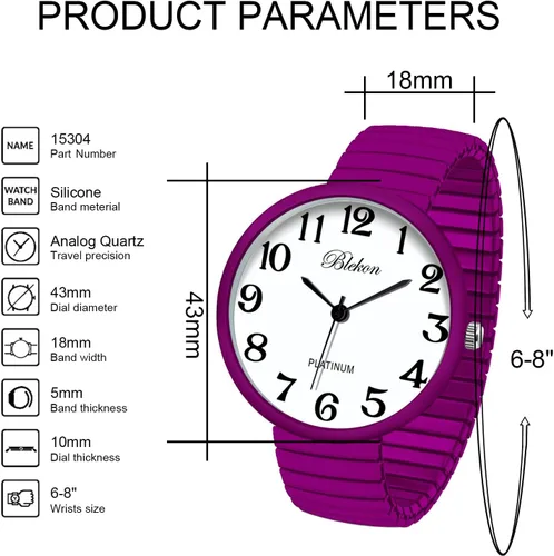 Vista 2 de Blekon Colecciones Nuevo reloj de moda PC21J con banda elástica de cara súper grande movimiento japonés PC21J