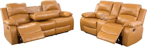 Vista 25 de Juego de muebles de cuero sintético para sala de estar, juego de sofá reclinable, sofá de dos plazas, juegos de muebles para sala de estar, sofá