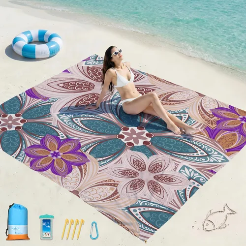 Vista 33 de Famstar Manta de playa de gran tamaño extra grande 78 x 81 pulgadas/10 x 9 pies, manta de playa impermeable a prueba de arena para 2-8 adultos