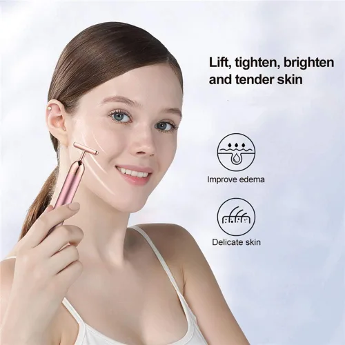 Vista 2 de Barra de belleza masajeador facial de oro rosa para el cuidado de la piel, herramientas eléctricas en forma de T, levantamiento facial y reafirmante