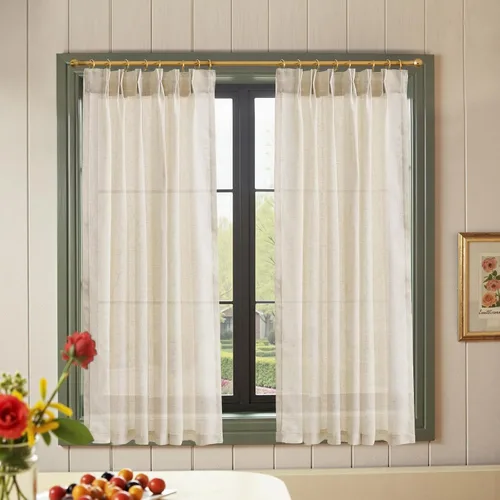 Vista 49 de Jinchan - Cortinas de cocina de lino rústico beige con bolsillo para barra, 26 x 36 pulgadas, 2 paneles