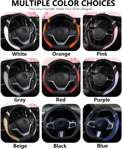 Vista 7 de Cxtiy Funda de volante con parte inferior plana en forma de D para mujeres y niñas, accesorio de coche elegante (beige)
