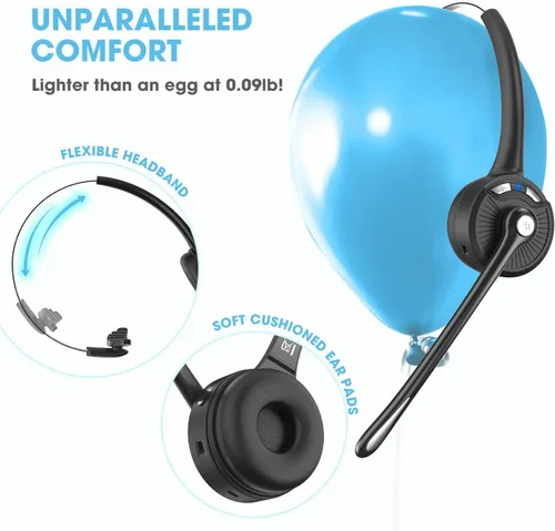 Vista 5 de Auriculares Bluetooth con micrófono, auriculares inalámbricos con cancelación de ruido, auriculares Bluetooth con base de carga de micrófono, botón