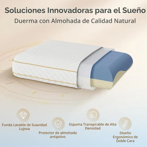 Vista 6 de Almohada de cubo de doble firmeza para dormir de lado y espalda, 24 x 16 x
