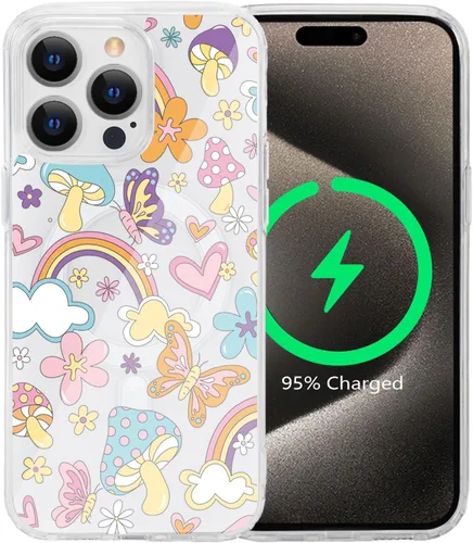 Vista 25 de Funda magnética de flores para iPhone 15 [compatible con MagSafe] Bonito patrón floral transparente a prueba de golpes