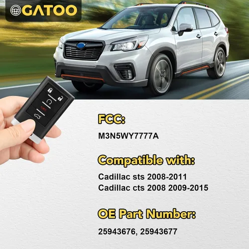 Vista 3 de Llavero de repuesto para Cadillac STS CTS 2008 2009 2010 2011 2012 2013, 5 botones 315 MHz con llave de puerta