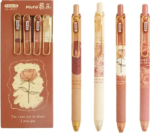 Vista 10 de MOZXIRZ 4 piezas de bolígrafos de gel retráctiles con flores, tinta negra, 0.5mm, para niñas/mujeres, lindos, estéticos, bolígrafos para Flor-1